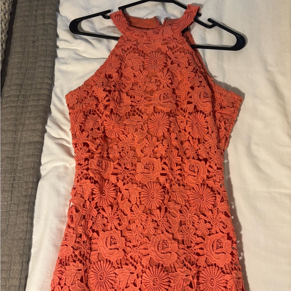 Lulu's Orange Sheath Halter Dress for Weddings